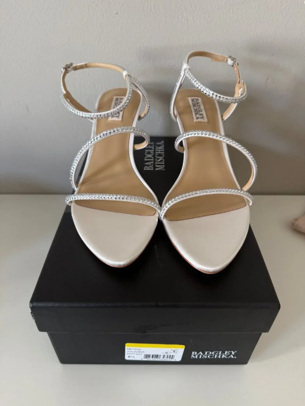 Badgley Mischka Julianna Satin Heeled Sandal - Soft White - Size 8.5